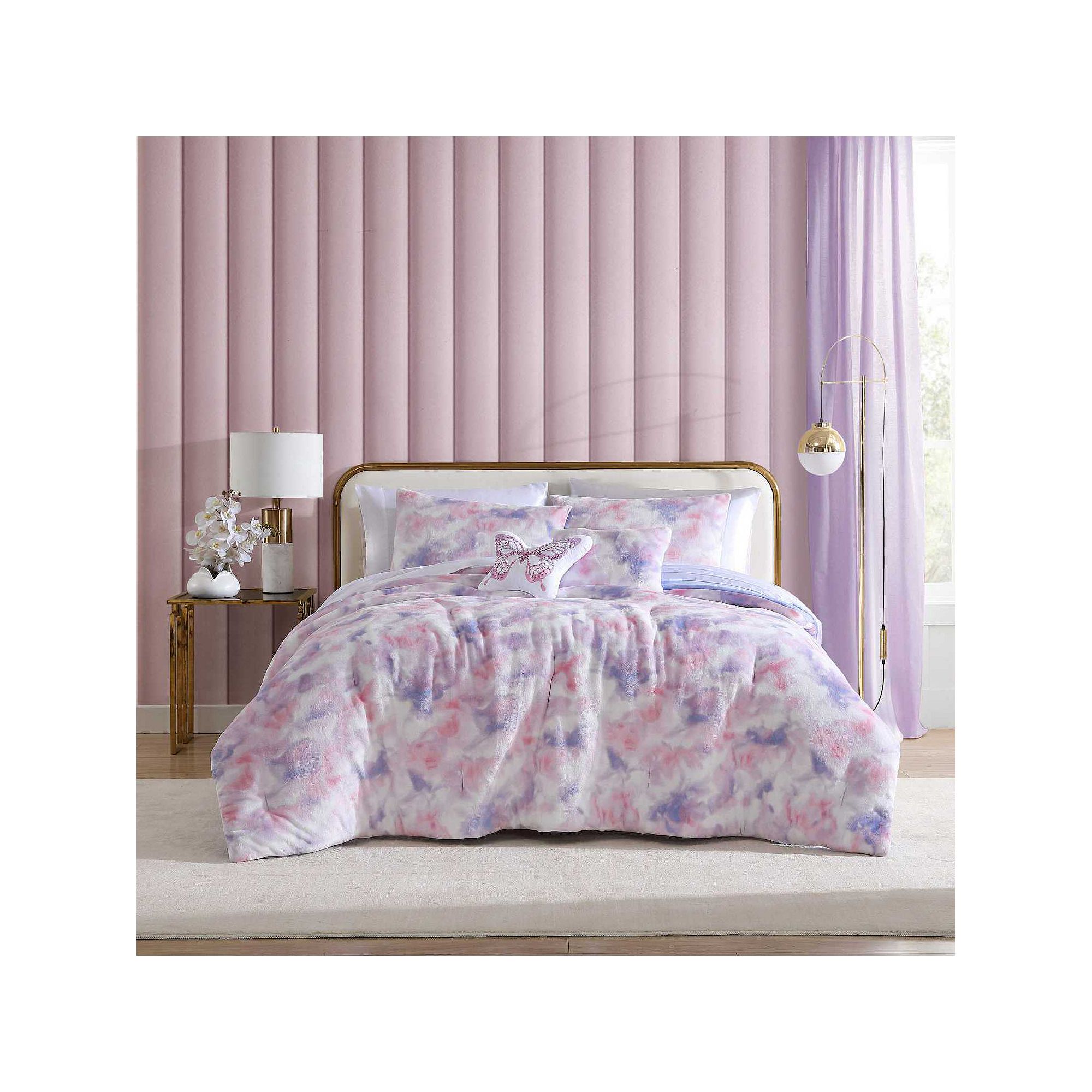 Betsey Johnson Sunset Tie Dye Pink Comforter Set with Shams, Tye Dye Pink
