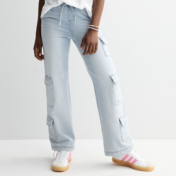Girls 7-16 Limited Too Knit Denim Cargo Wide Leg Pants