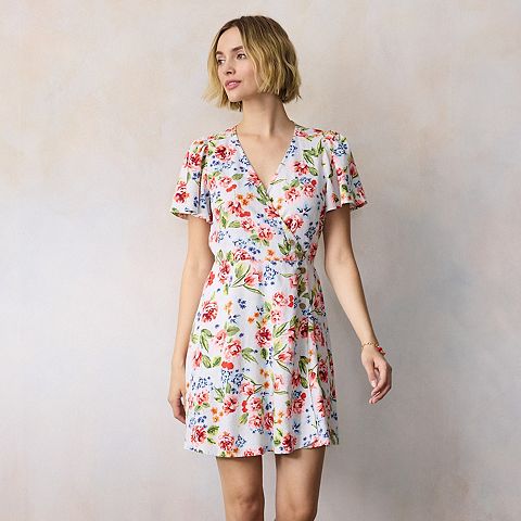 Женские платья LC Lauren Conrad Women's LC Lauren Conrad Button Wrap Mini Dress