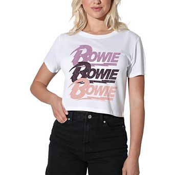Juniors' Suburban Riot David Bowie Logo Cropped Graphic Tee