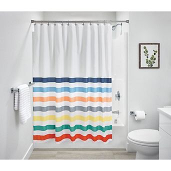 iDesign Multi Stripe Shower Curtain – 11.75” L x 9” W x 1.5” H, Multicolor Bathroom Curtain