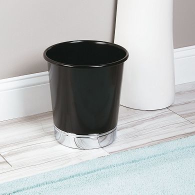 iDesign Small Round Bathroom Trash Can - Matte Navy/Brushed Nickel