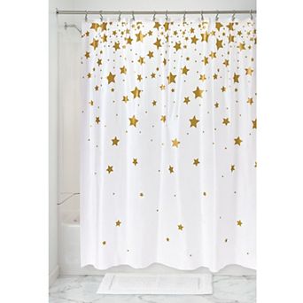 iDesign Falling Stars Shower Curtain – 11.5” L x 9.3” W x 1.3” H, White and Gold Bathroom Curtain