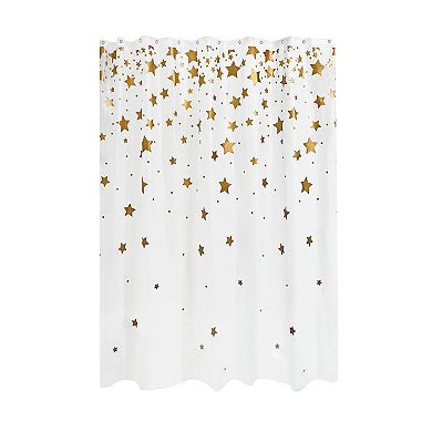iDesign Falling Stars Shower Curtain – 11.5” L x 9.3” W x 1.3” H, White and Gold Bathroom Curtain