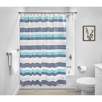 iDesign Zoey Stripe Shower Curtain – 11.02” L x 8.66” W x 0.98” H, Aqua/Navy Bathroom Curtain