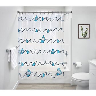 iDesign Shark Shower Curtain – 11.45” L x 9.35” W x 1.4” H, Blue Bathroom Curtain