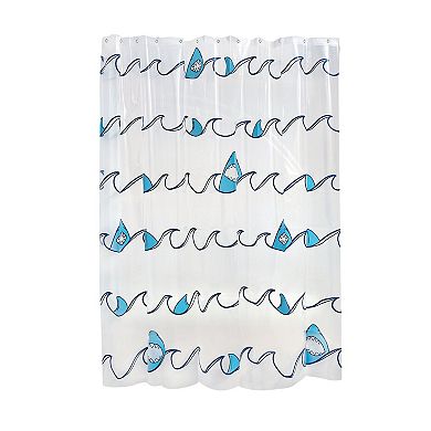iDesign Shark Shower Curtain – 11.45” L x 9.35” W x 1.4” H, Blue Bathroom Curtain