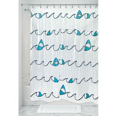 iDesign Shark Shower Curtain – 11.45” L x 9.35” W x 1.4” H, Blue Bathroom Curtain
