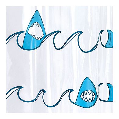 iDesign Shark Shower Curtain – 11.45” L x 9.35” W x 1.4” H, Blue Bathroom Curtain