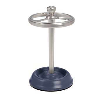 iDesign Ceramic and Steel Toothbrush Holder with Three Divided Compartments, The York Collection – 6.4” x 3.5” x 3.8”, Matte Navy & Brushed Nickel