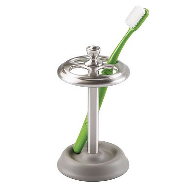 iDesign Toothbrush Holder with 4 Divided Sections for Bathroom or Vanity - Matte Gray/Brushed