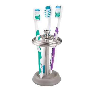 iDesign Toothbrush Holder with 4 Divided Sections for Bathroom or Vanity - Matte Gray/Brushed