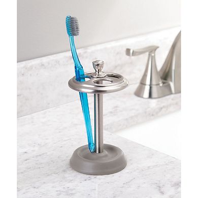 iDesign Toothbrush Holder with 4 Divided Sections for Bathroom or Vanity - Matte Gray/Brushed