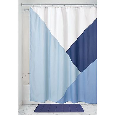 iDesign Color Block Shower Curtain – 11.6” L x 9.4” W x 1.75” H, White and Blue Bathroom Curtain