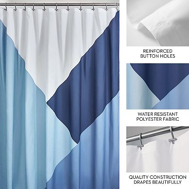 iDesign Color Block Shower Curtain – 11.6” L x 9.4” W x 1.75” H, White and Blue Bathroom Curtain