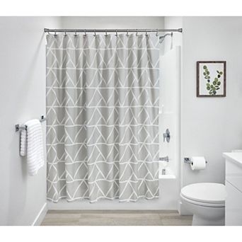 iDesign Connected Triangles Fabric Shower Curtain – 10.8” L x 9.35” W x 2.25” H, Gray Bathroom Curtain