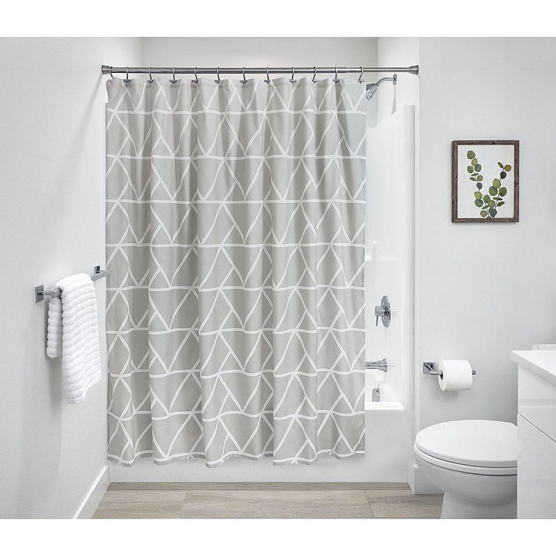 iDESIGN 70"x72"Connected Triangle Fabric Bathroom Shower Curtain Gray: Polyester, Woven, Buttonhole Top