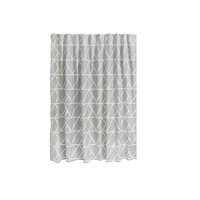 iDesign Connected Triangles Fabric Shower Curtain – 10.8” L x 9.35” W x 2.25” H, Gray Bathroom Curtain