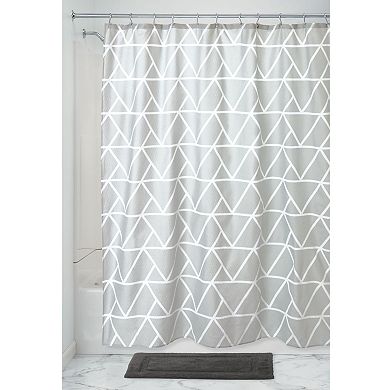 iDesign Connected Triangles Fabric Shower Curtain – 10.8” L x 9.35” W x 2.25” H, Gray Bathroom Curtain