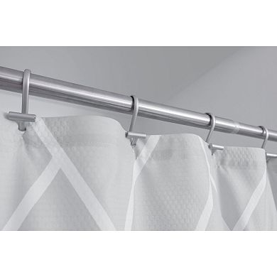 iDesign Connected Triangles Fabric Shower Curtain – 10.8” L x 9.35” W x 2.25” H, Gray Bathroom Curtain