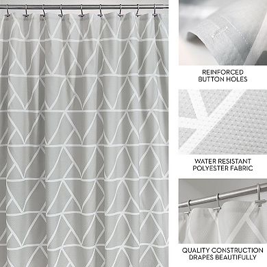 iDesign Connected Triangles Fabric Shower Curtain – 10.8” L x 9.35” W x 2.25” H, Gray Bathroom Curtain