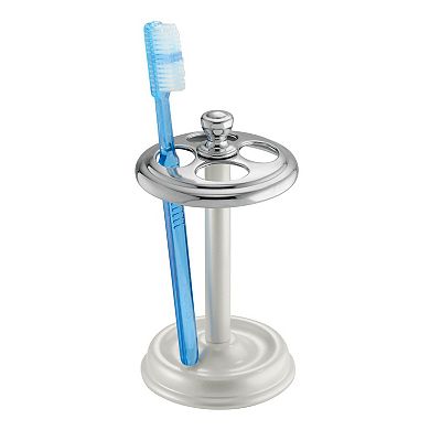 iDesign Metal Toothbrush Holder - Bathroom Cup for Bathroom Organization, The York Collection - 3.25" x 3.25" x 5.75", Chrome and Pearl White