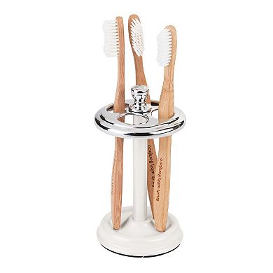 iDesign Metal Toothbrush Holder - Bathroom Cup for Bathroom Organization, The York Collection - 3.25" x 3.25" x 5.75", Chrome and Pearl White