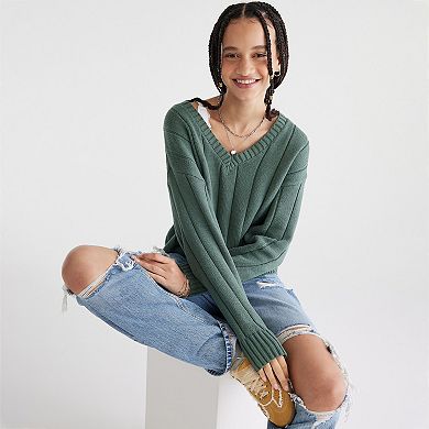 Juniors' Aeropostale Cable Crewneck Sweater
