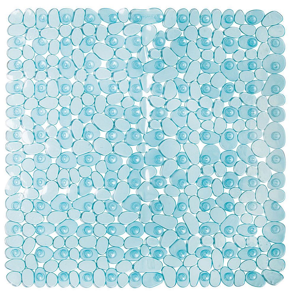 iDesign Pebblz Non-Slip Suction Bath Mat for Shower, Bathtub - Square, Blue