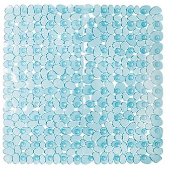 iDesign Pebblz Non-Slip Suction Bath Mat for Shower, Bathtub - Square, Blue