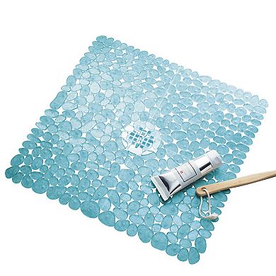 iDesign Pebblz Non-Slip Suction Bath Mat for Shower, Bathtub - Square, Blue