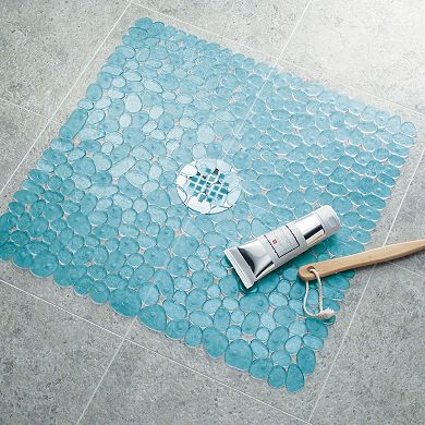 iDesign Pebblz Non-Slip Suction Bath Mat for Shower, Bathtub - Square, Blue