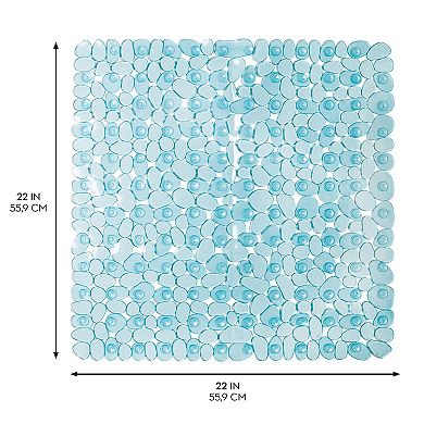 iDesign Pebblz Non-Slip Suction Bath Mat for Shower, Bathtub - Square, Blue
