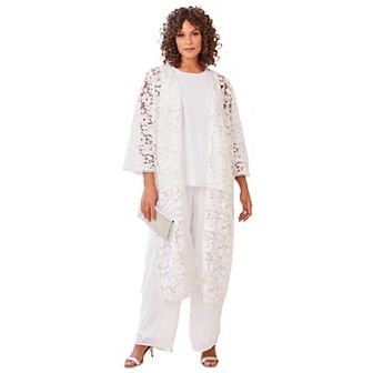 Roaman's Women's Plus Size Petite Plus Size 3 pc Allover Lace Duster Pant Set Formal Wear