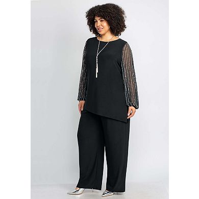 Catherines Women's Plus Size 2-Piece Beaded Mesh Sleeve Pant Suit
