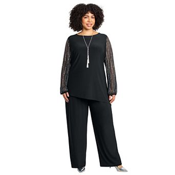 Catherines Women's Plus Size 2 pc Beaded Mesh Sleeve Pant Set