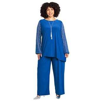 Catherines Women's Plus Size 2 pc Beaded Mesh Sleeve Pant Set