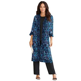 Roaman's Women's Plus Size Plus-Size 3/4 Sleeve 3 pc Ity Printed Duster Pant Set
