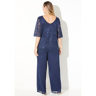 Catherines Women's Plus Size Sparkle & Lace Pant Set