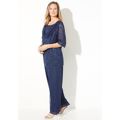 Catherines Women's Plus Size Sparkle & Lace 2-Piece Pant Suit