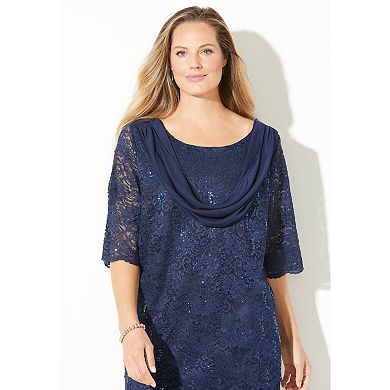 Catherines Women's Plus Size Sparkle & Lace 2-Piece Pant Suit