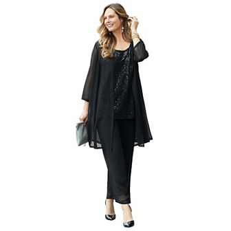 Catherines Women's Plus Size 3 pc Sequin Tank Pant Set