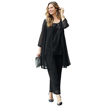 Catherines Women's Plus Size 3 pc Sequin Tank Pant Set