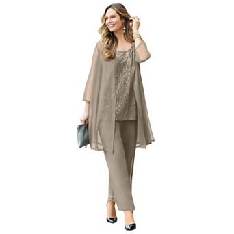 Catherines Women's Plus Size 3 pc Sequin Tank Pant Suit