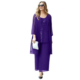 Catherines Women's Plus Size 3 pc Sequin Tank Pant Set