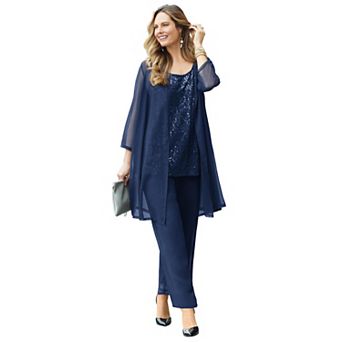 Catherines Women's Plus Size 3 pc Sequin Tank Pant Set