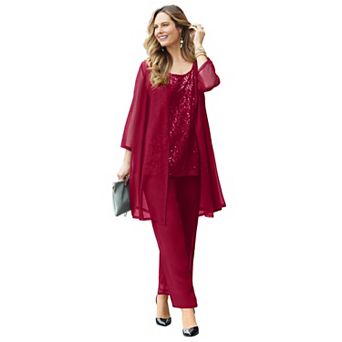Catherines Women's Plus Size 3 pc Sequin Tank Pant Set