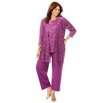 Catherines Women's Plus Size Luna Lace 3 pc Pant Set