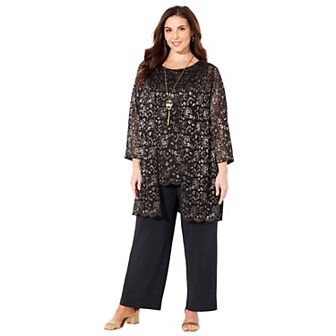Catherines Women's Plus Size Luna Lace 3 pc Pant Set