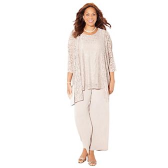 Catherines Women's Plus Size Luna Lace 3 pc Pant Set